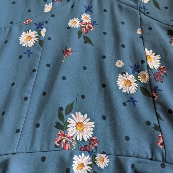 Keepsake Run Free Dark Slate Blue Floral Print Ruffled Long Sleeve Dress xl - Picture 8 of 16